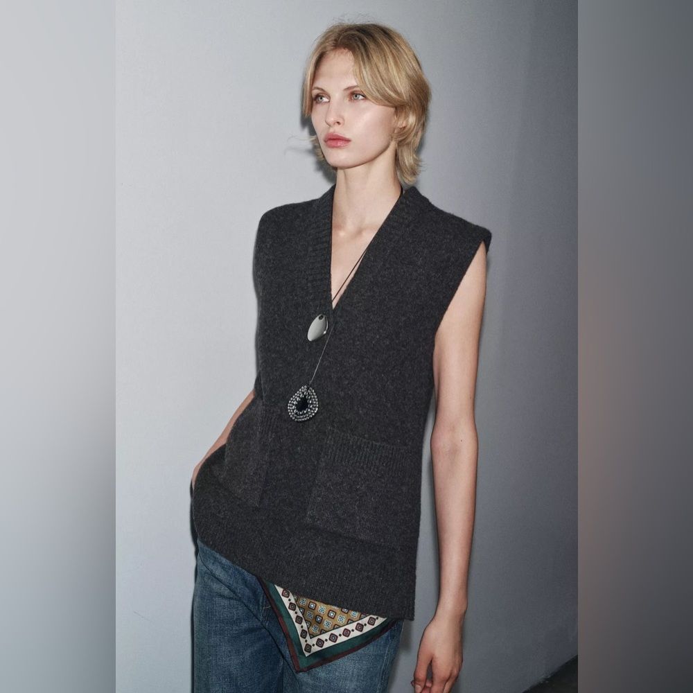 ZARA LONG WOOL BLEND VEST - Picture 3 of 6